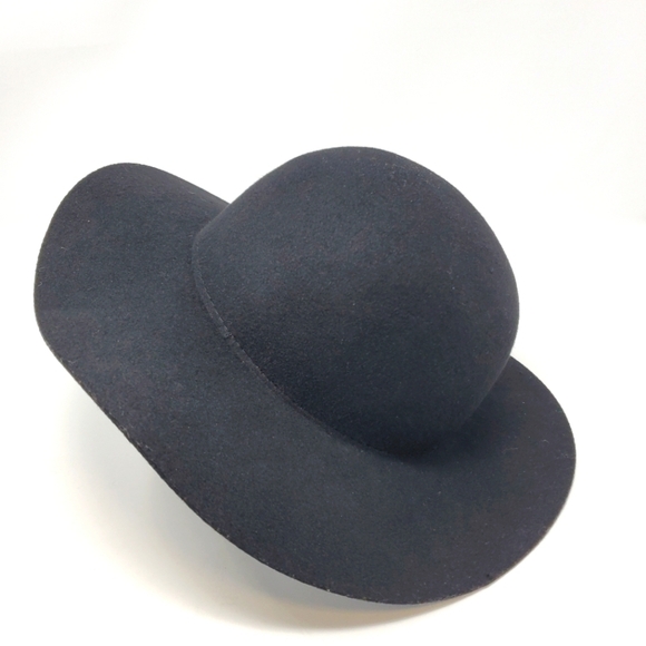 H & M DIVIDED 100% WOOL BLACK HAT  FLOPPY FESTIVAL CLASSIC WOMEN SIZE LARGE 58 - Picture 1 of 12
